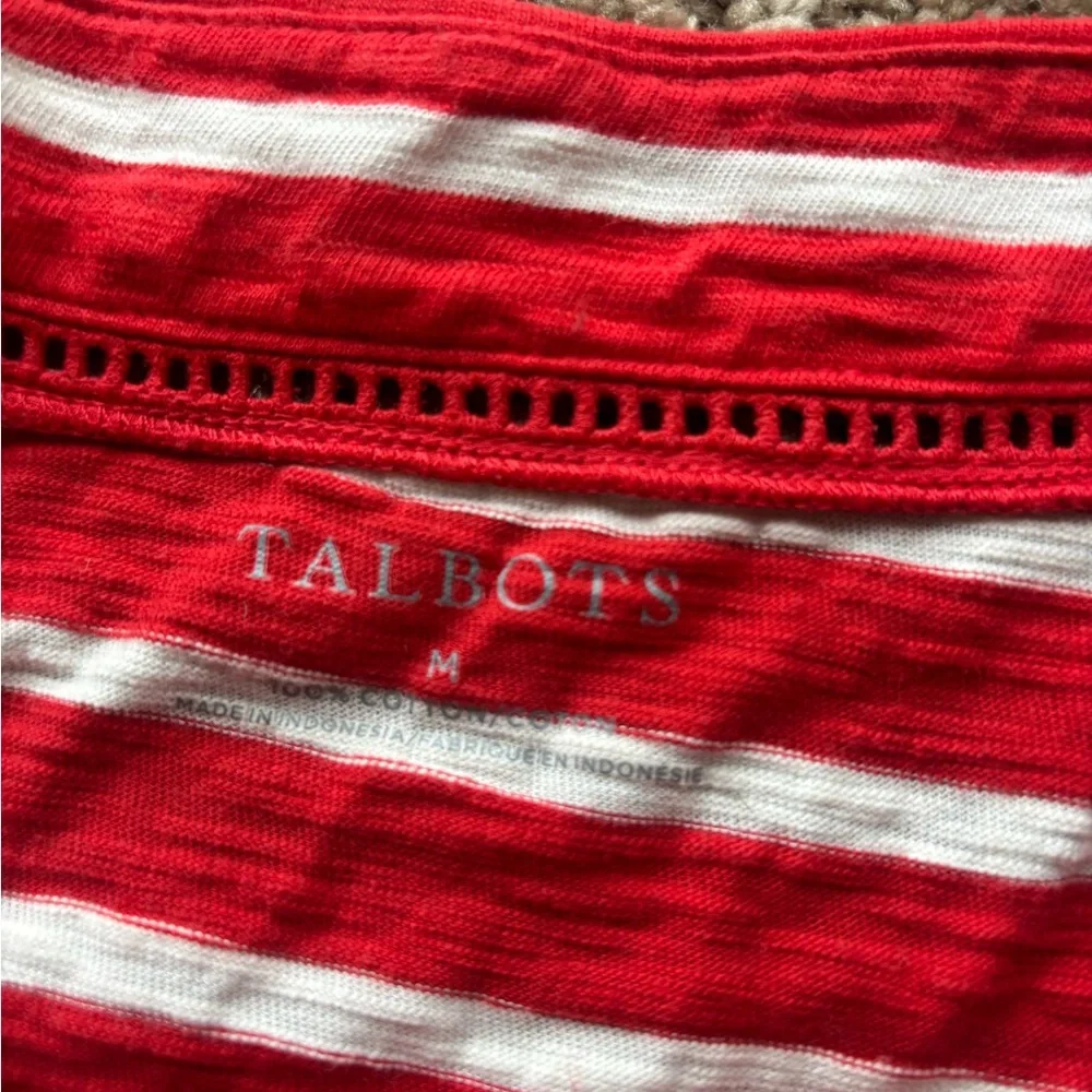 Talbots Red and White Striped 3/4 Sleeve Sailor Collar Blouse - Picture 3 of 4
